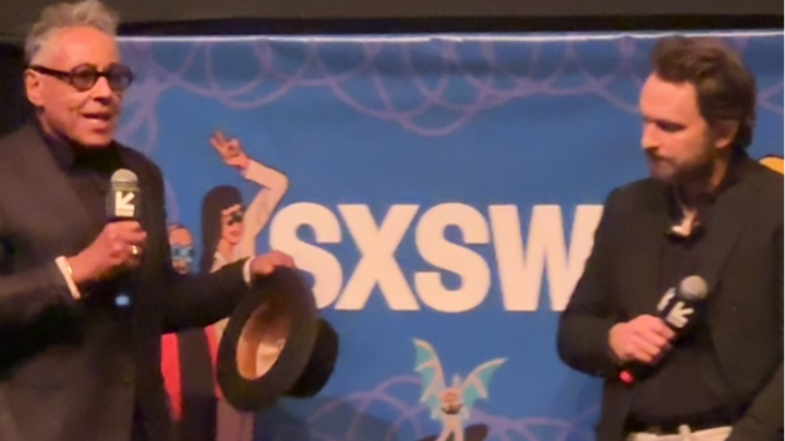 Charlie Day and Giancarlo Esposito during the QnA after the premiere of Kill Me