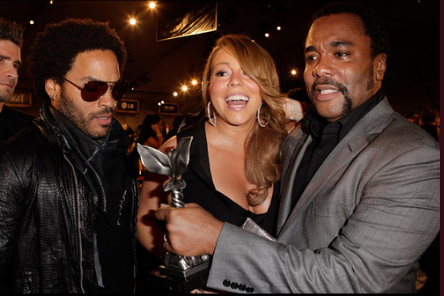 Lenny Kravitz and Mariah Carey celebrate with Lee Daniels at Spirit Awards