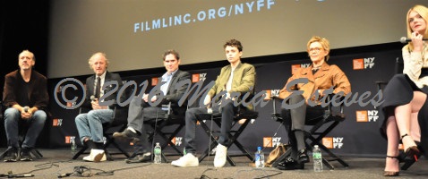 NYFF54 World Premiere of 20TH CENTURY WOMEN: (L-R) Festival director Kent Jones, NYFF, director Mike Mills, cast members Billy Crudup, Lucas Jade Zumann, Annette Bening, and Elle Fanning.