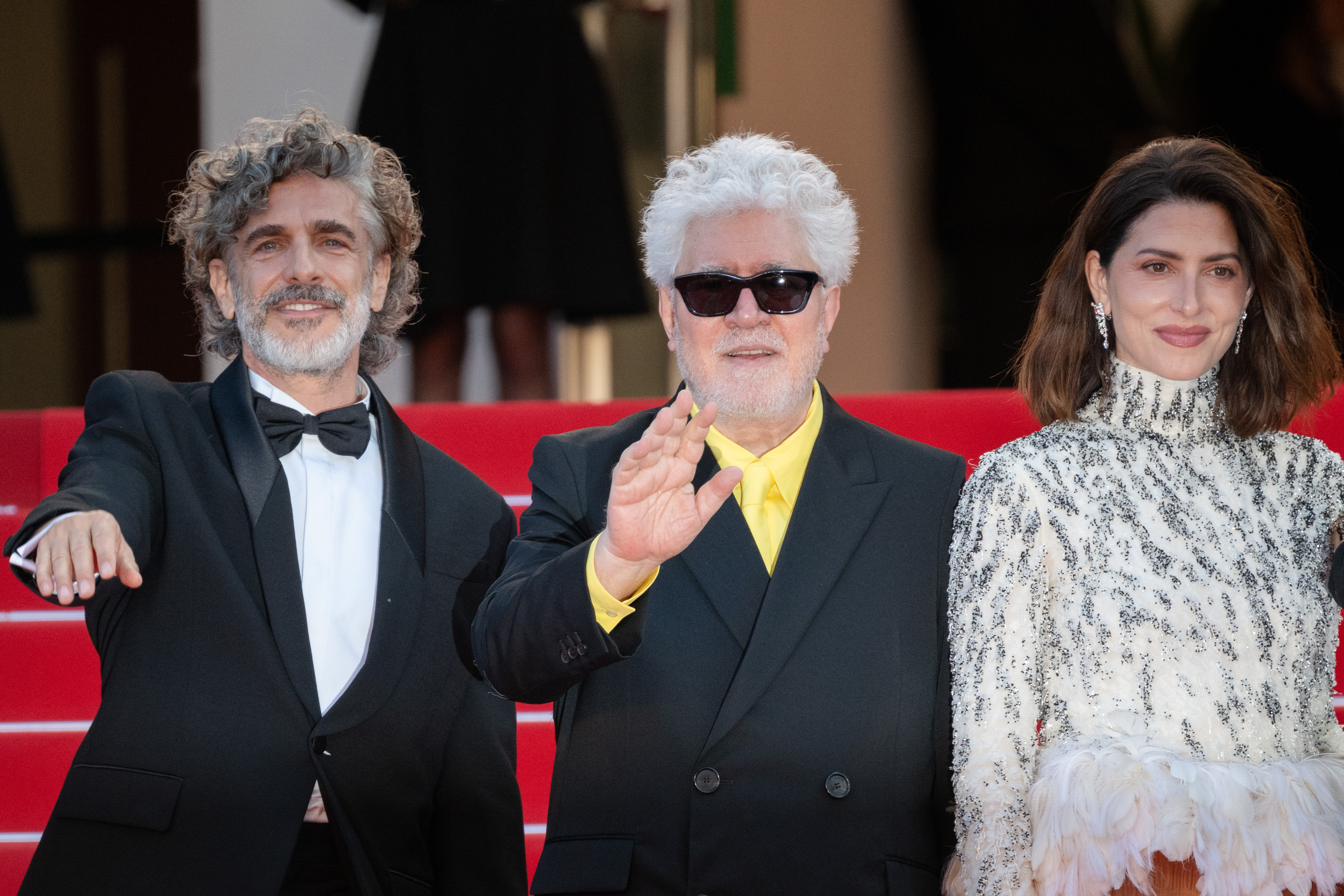 Image Description: Leonardo Sbaraglia Pedro Almodovar and Barbara Lennie attend the competition screening red carpet of the movie Amarga Navidad during the 79th Cannes Film Festival Cannes France 2026-05-19