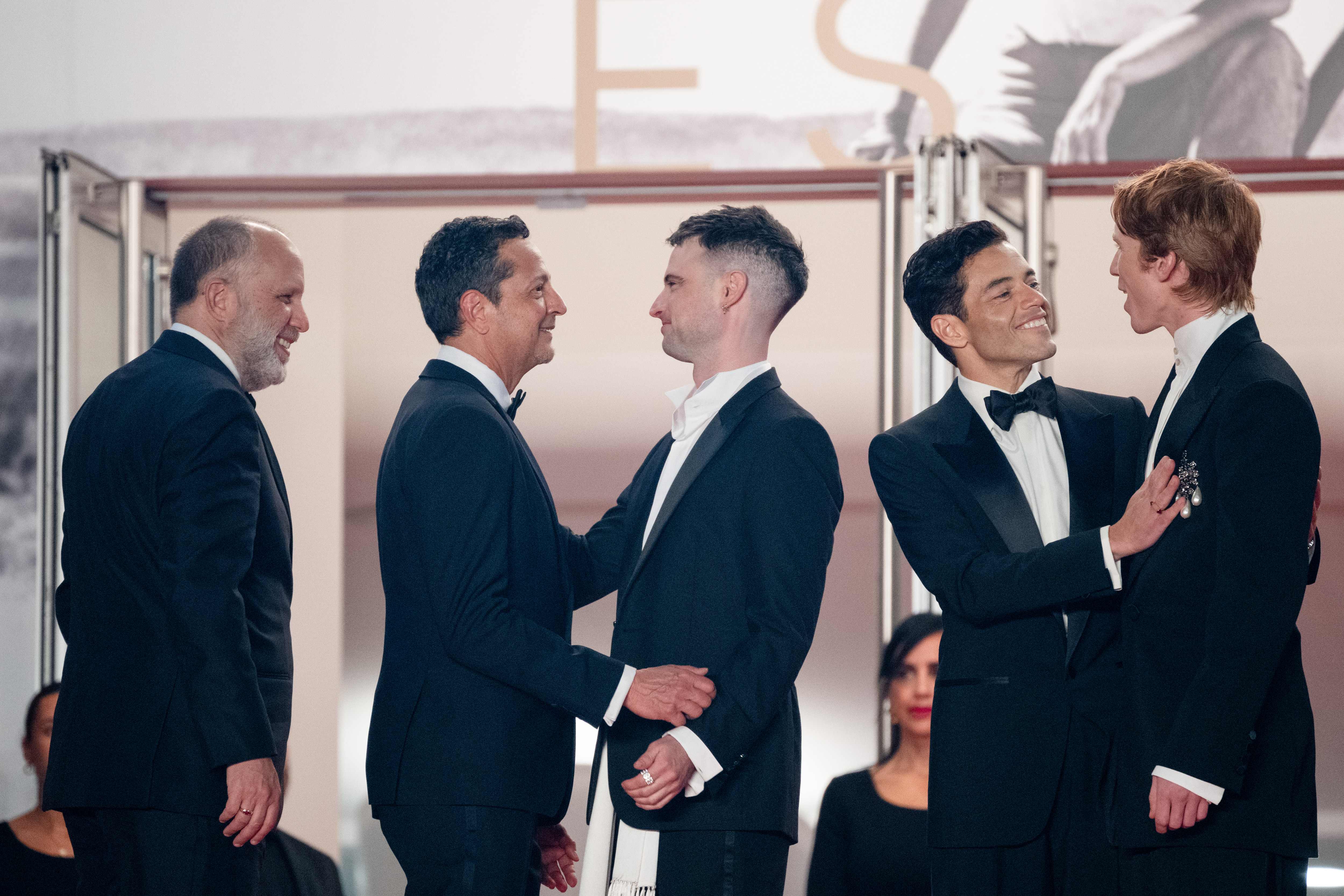 Image Description: Ira Sachs a guest Tom Sturridge Rami Malek and Luther Ford attend the competition screening red carpet of the movie The Man I Love during the 79th Cannes Film Festival Cannes France 2026-05-20