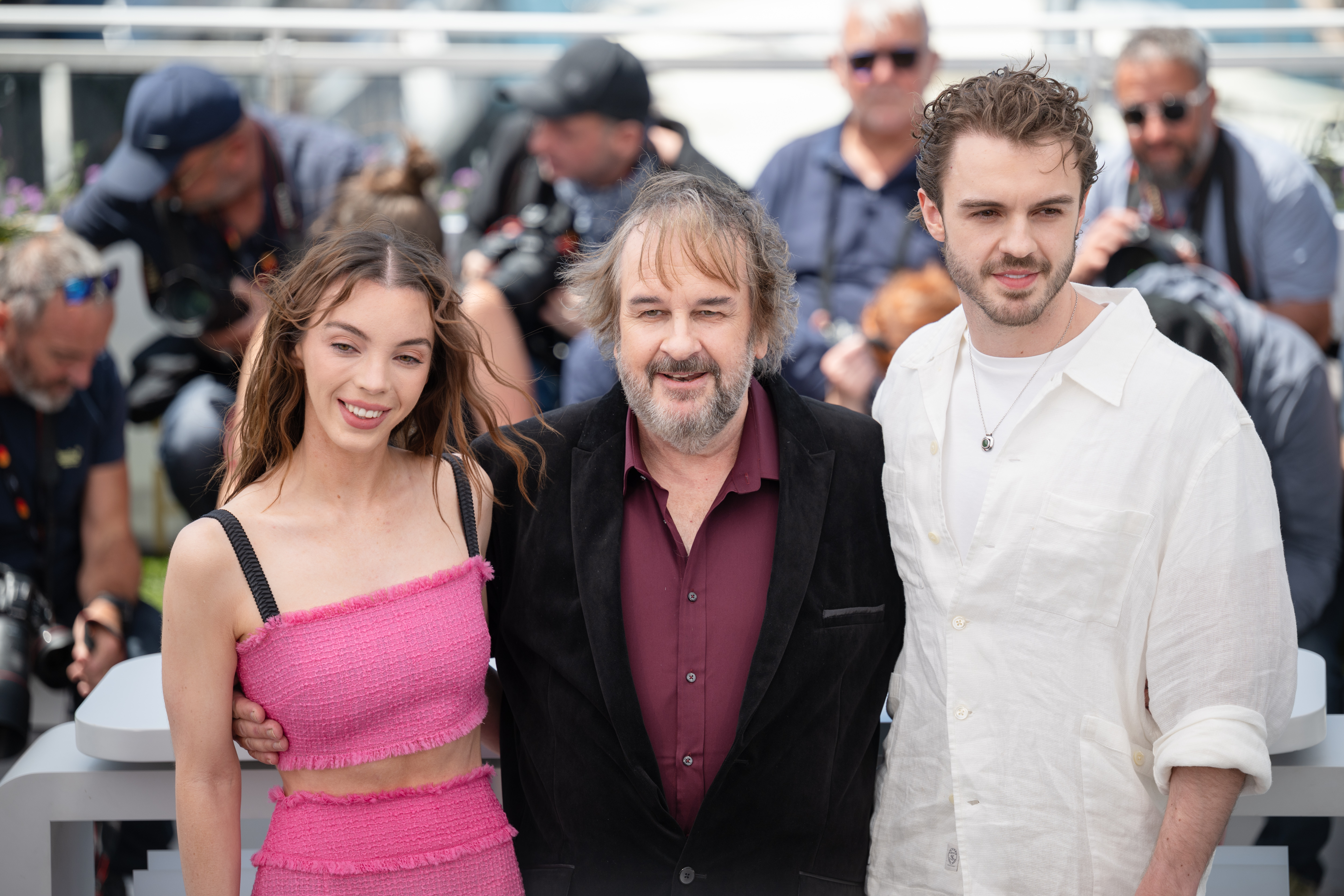 Image Description: Katie Jackson Peter Jackson and Billy Jackson pose during the honorary Palme D Or photocall at the 79th Cannes Film Festival Cannes France 2026-05-12