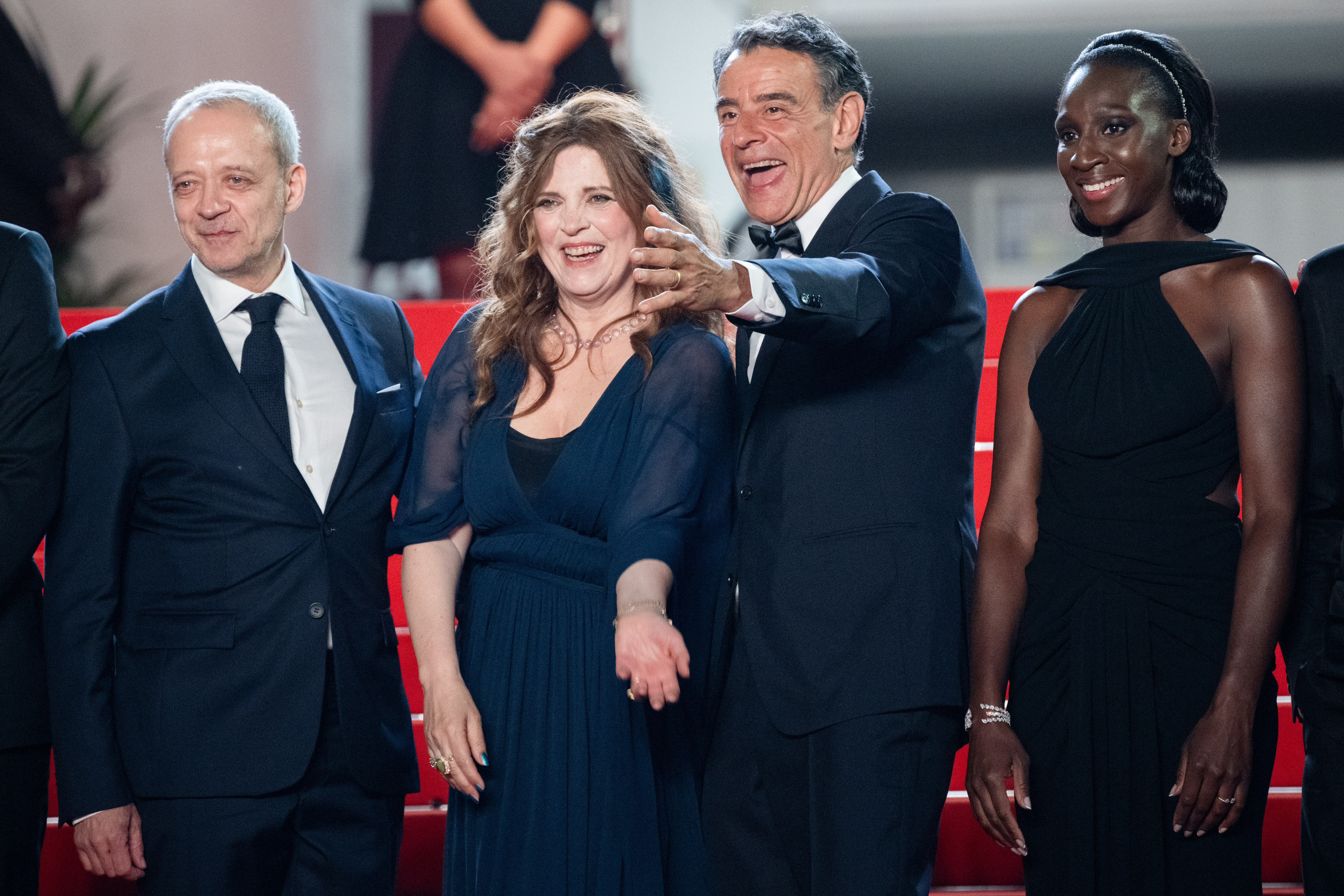 Image Description: Emmanuel Salinger Agnes Jaoui Vincenzo Amato and Eye Haidara attend the special screening red carpet of the movie L'Objet du Delit during the 79th Cannes Film Festival Cannes France 2026-05-22