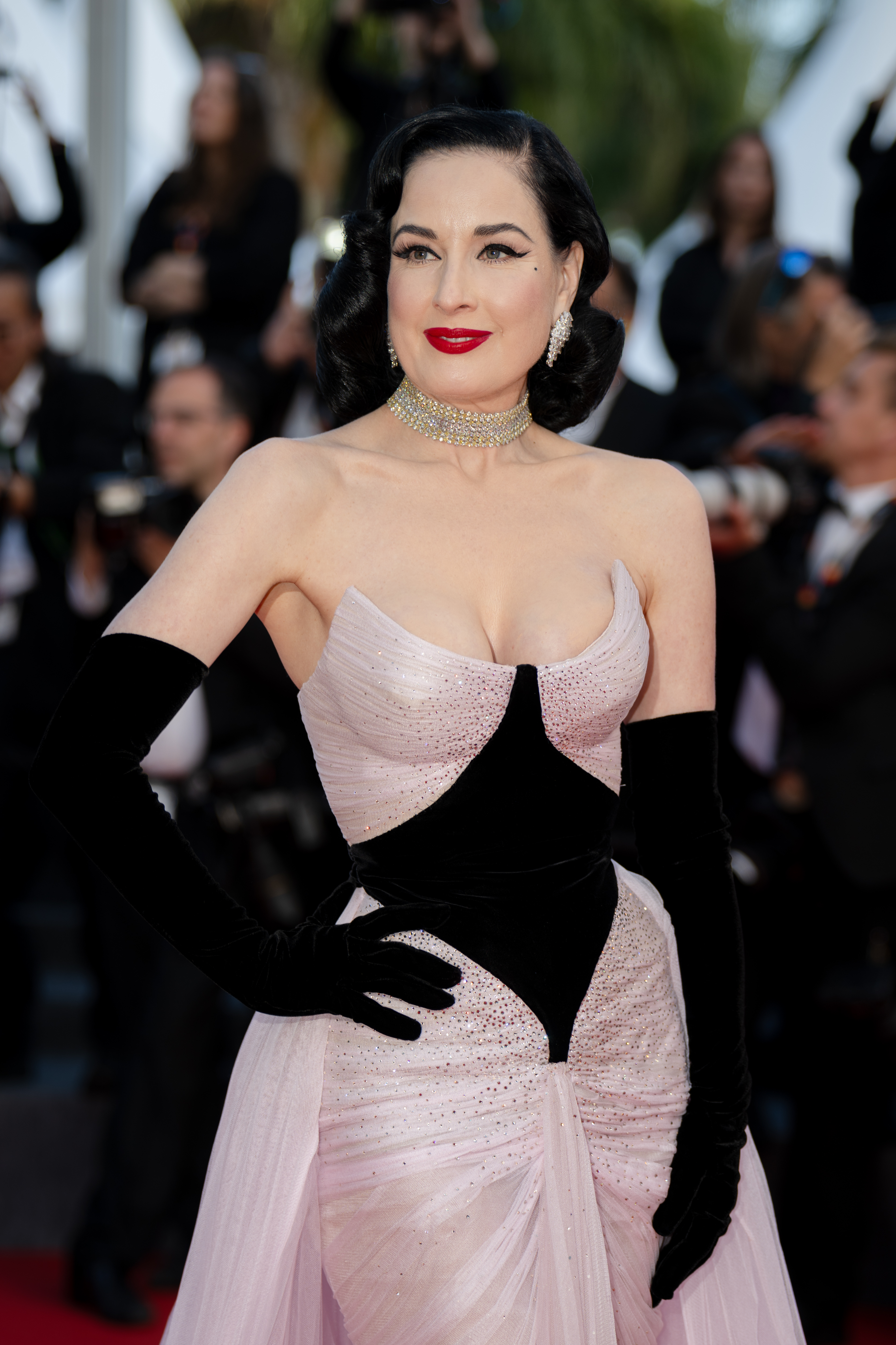 Image Description: Dita Von Teese attends the competition screening red carpet of the movie Amarga Navidad during the 79th Cannes Film Festival Cannes France 2026-05-19