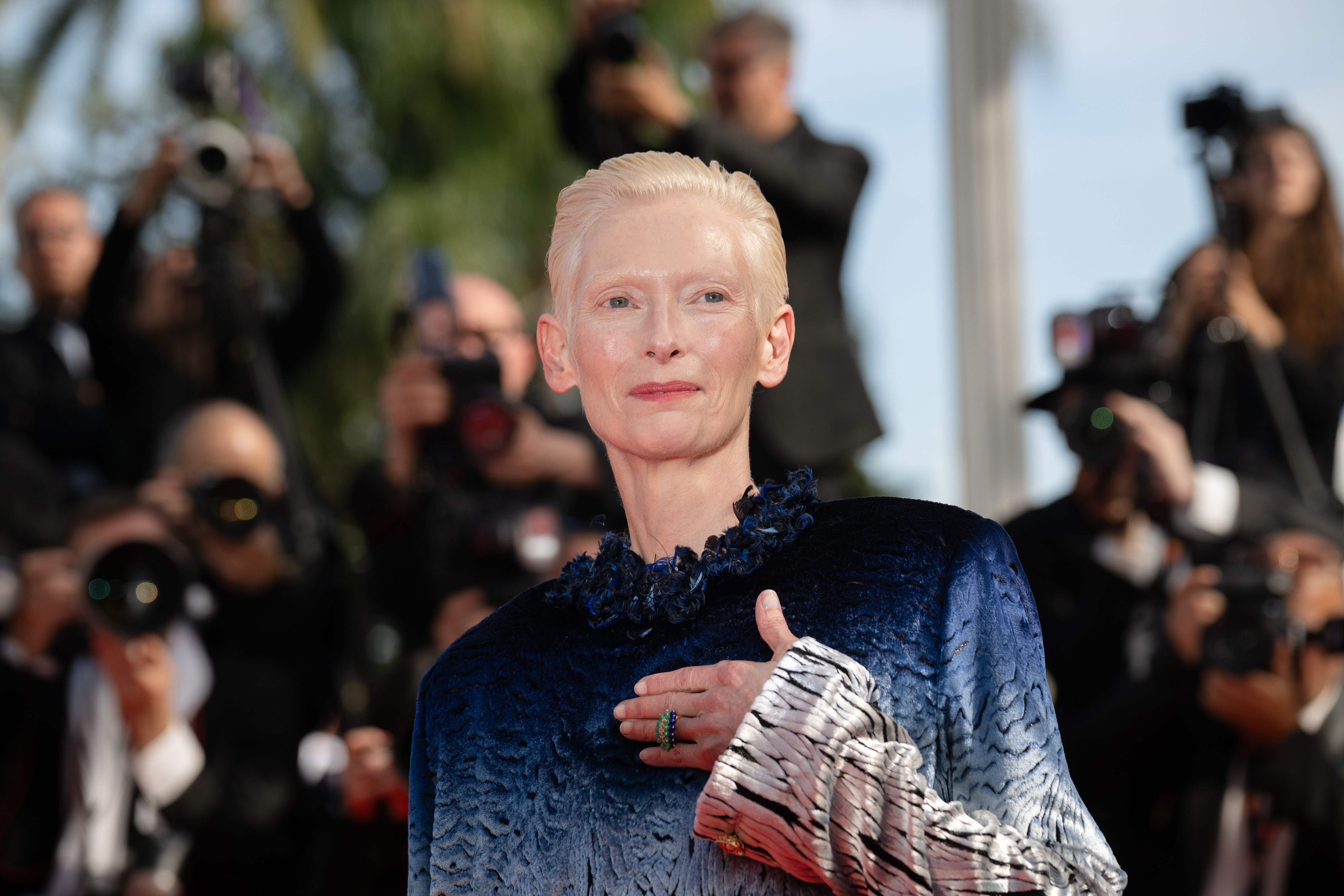 Image Description: Tilda Swinton attends the competition screening red carpet of the movie La Bola Negra during the 79th Cannes Film Festival Cannes France 2026-05-21