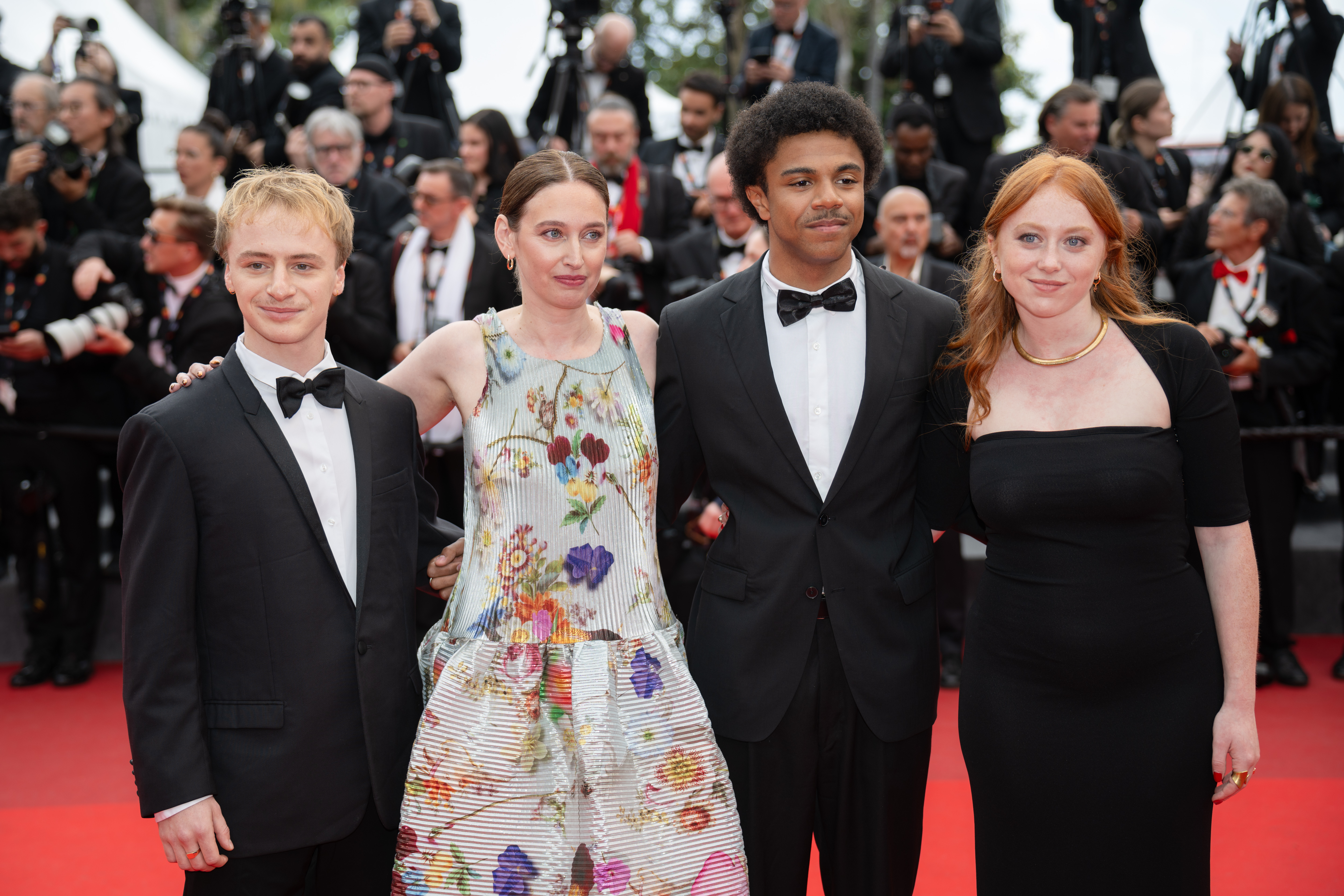 Image Description: Thomas Gioria Louise Coldefy Calixte Broisin-Doutaz and Milla Agid attend the competition screening red carpet of the movie Fjord during the 79th Cannes Film Festival Cannes France 2026-05-18